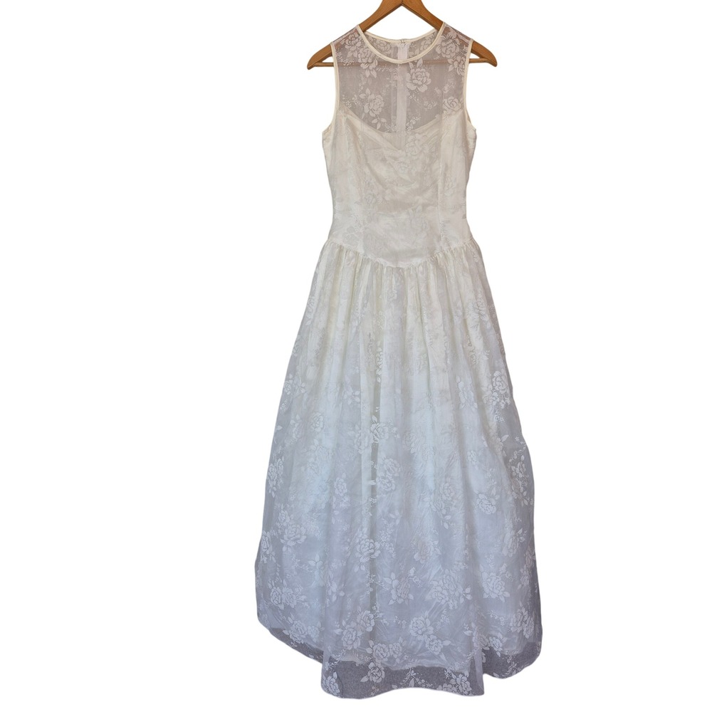 Jessica McClintock Gunne Sax Vintage Lace White Floral Mesh Wedding Gown